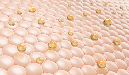 Oil Serum on Skin Cells, gluta cosmetic Vitamin, skin care cosmetics solution Background. 3d rendering.