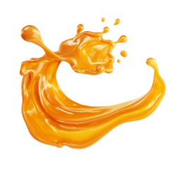 Caramel sauce, Liquid syrup splash, sugar candy caramel or melted toffee, 3d illustration.