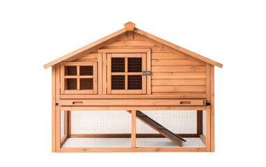 This photo showcases a small wooden chicken coop with an attached run in area, providing a secure and functional shelter for chickens. on a White or Clear Surface PNG Transparent Background.