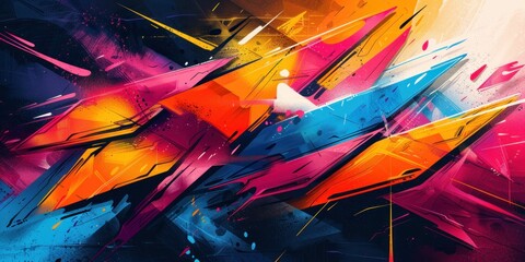 Graffiti spray paint strokes, urban and edgy, bold colors and sharp lines