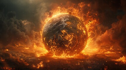Apocalyptic Vision: Tierra del Fuego engulfed in flames amidst the abyss of space, a dire warning about global warming and climate change