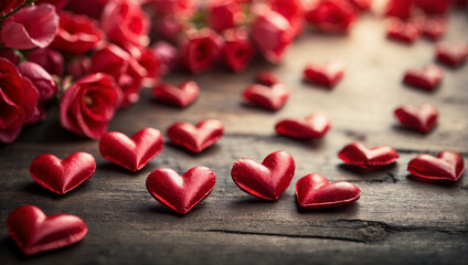 red hearts on a wooden background