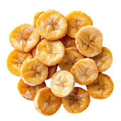 top view of caramelized banana biscuits isolated on a white transparent background