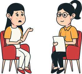 Female Psychologist Character Listens to Patient's Story with Mental Health Problems of Depression and Anxiety