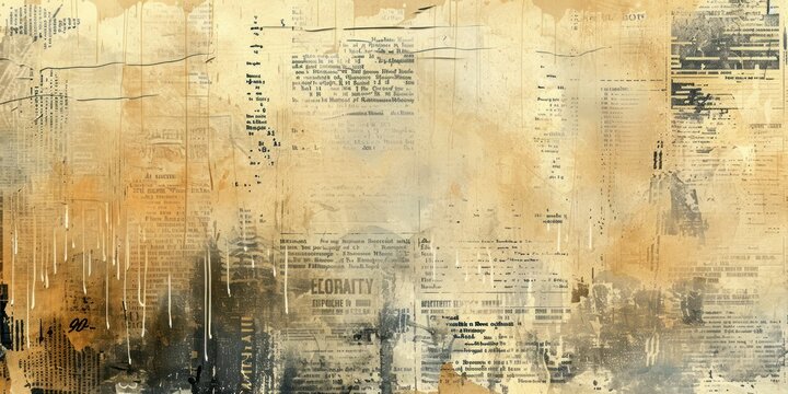 Grunge newsprint paper, overlaid text, urban and layered effect