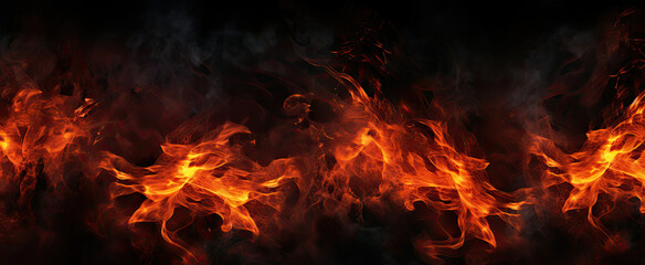 Fototapeta na wymiar Collection of Fire Flames on a Black Background