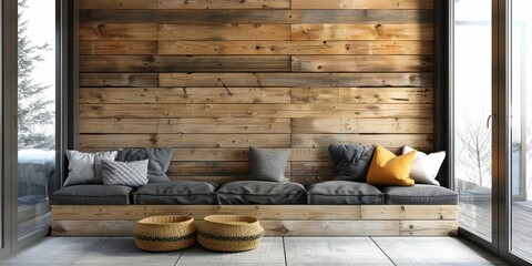 Clean lines define these horizontal wood plank walls, epitomizing contemporary minimalism