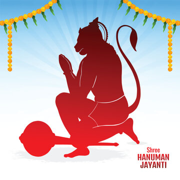 Lord hanuman on religious background for sri hanuman jayanti card design