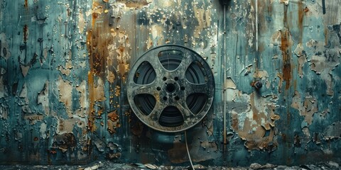 Fototapeta premium Old film reel frame, scratched and faded, nostalgic cinema vibe