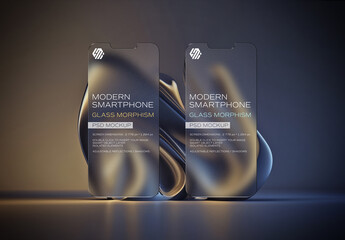 Glass Morphism Mobile Phone Mockup. Generative Ai Background