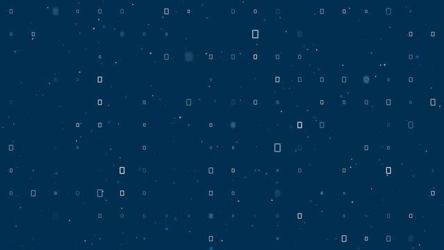 Template animation of evenly spaced photo frame symbols of different sizes and opacity. Animation of transparency and size. Seamless looped 4k animation on dark blue background with stars