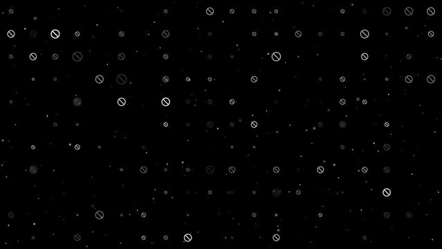 Template animation of evenly spaced stop symbols of different sizes and opacity. Animation of transparency and size. Seamless looped 4k animation on black background with stars