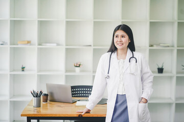 Healthcare concept. Middle-aged woman doctor in uniform
