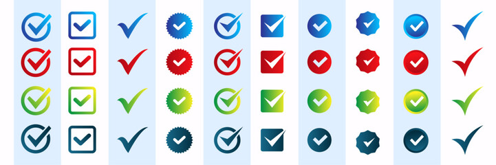 Set of colorful check mark icon design vector. modern checkbox or right icon. isolated background