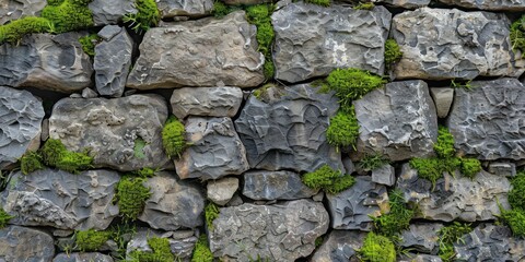 Fototapeta premium Rough stone wall, natural erosion and moss growth, ancient surface