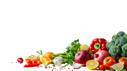 Food photography different fruits and vegetables  isolated on transparent and white background.PNG image