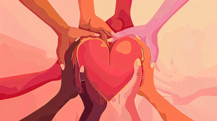 Obraz na płótnie Canvas Heart holding by diverse hands