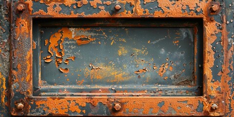 Industrial grunge aesthetic showcased by peeling paint on rusty metal frame
