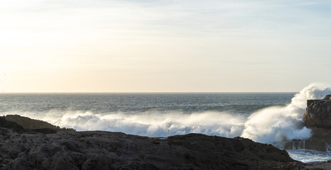 Ocean Surf, Sea Waves in Essaouira, Morocco Coast, Surf Motion with Foam and Spray