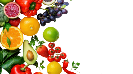 Food photography different fruits and vegetables  isolated on transparent and white background.PNG image