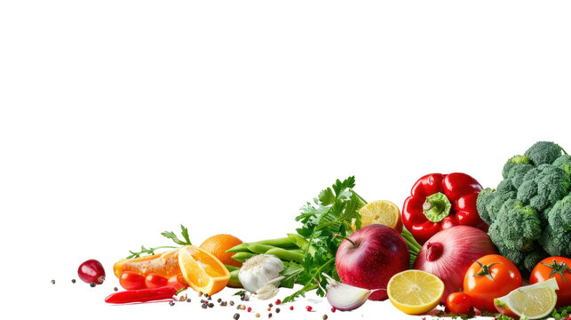 Food photography different fruits and vegetables  isolated on transparent and white background.PNG image