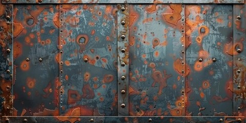Grunge overlay on rusty metal, portraying realistic wear from industrial decay