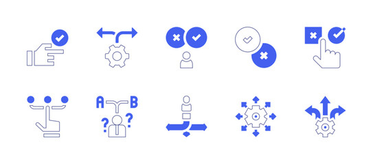 Decision making icon set. Duotone style line stroke and bold. Vector illustration. Containing decision making, decision, check, choice, approach, path.