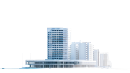 cityscape, modern building  isolated on transparent and white background.PNG image