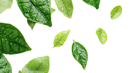 leaves with drops isolated on transparent and white background.PNG image