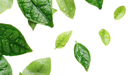 leaves with drops isolated on transparent and white background.PNG image