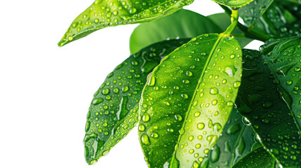leaves with drops isolated on transparent and white background.PNG image