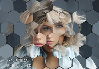 Fototapeta na wymiar Hexagon Fractal Photo Effect Mockup