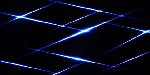 Blue intersecting laser beams, glowing stripes. Abstract vector illustration isolated on black background.