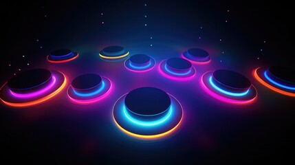 Abstract background with round buttons illuminated by neon circles - obrazy, fototapety, plakaty