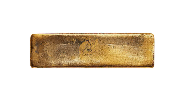 Close-up shot of a single gold bar isolated on transparent and white background.PNG image