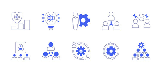 Manager icon set. Duotone style line stroke and bold. Vector illustration. Containing risk management, conflict, user, coordination, development, manager, team, integration, work in progress.