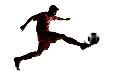 one soccer player man playing isolated on transparent and white background.PNG image