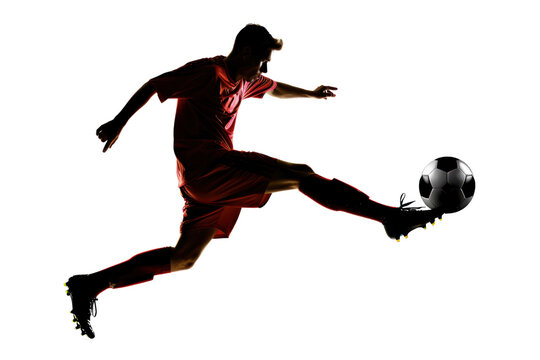 one soccer player man playing isolated on transparent and white background.PNG image