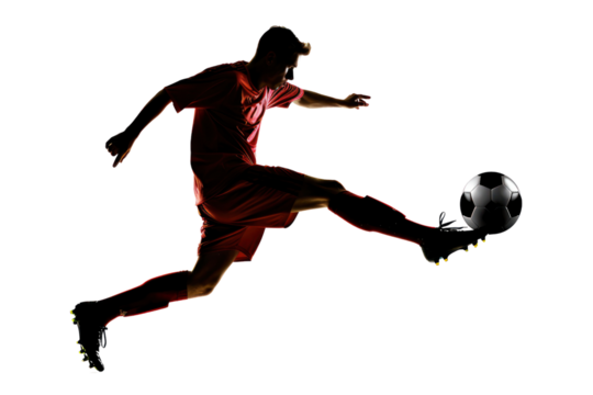 one soccer player man playing isolated on transparent and white background.PNG image