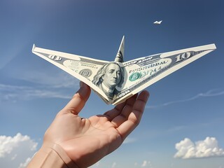 money paperairplane in hand