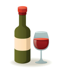 Element of Spanish cuisine. This illustration beautifully combines intricate design elements and vibrant colors to depict Spanish wine bottles in a playful cartoon style. Vector illustration.