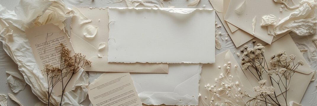 A collection of blank old world paper wedding invitation