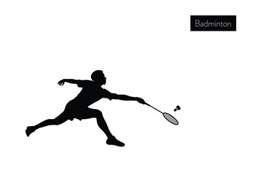 Fototapeta na wymiar Male badminton player silhouette isolated on white background. Play sports for fun badminton player in action
