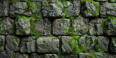 Ancient vibes emanate from this weathered stone texture, marked by erosion and moss