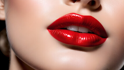 Obraz premium close up lips of woman, lipstick, cosmetic, advertisement, fashion model, model, gorgeous, stylish, beauty, pretty model