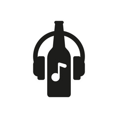 A bottle of beer with headphones. Color vector.
