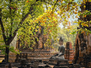 Wat Maha That in Ayutthaya historical park of Thailand.Historical attractions in Ayutthaya.
