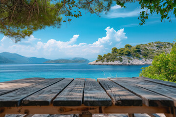 Wooden table and sea view on the island