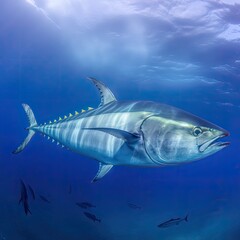 Fototapeta premium shark in the sea. Close-up of a large predatory fish in the water.