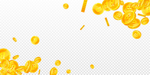 Thai baht coins falling. Gold scattered THB